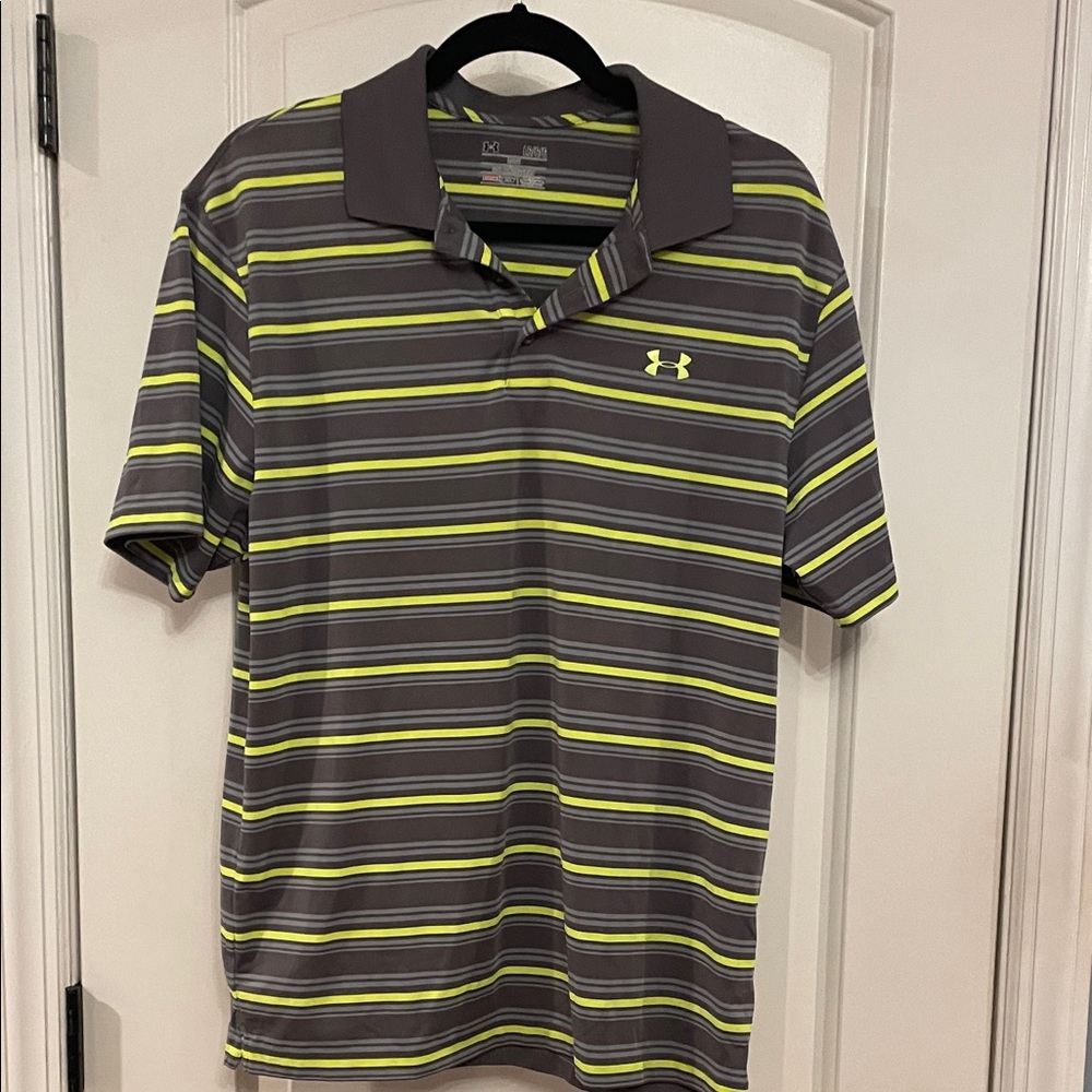 Under Armour Men's Polo Shirt - Gray and Yellow Stripes
